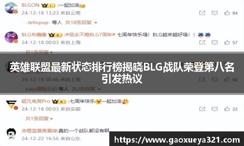 英雄联盟最新状态排行榜揭晓BLG战队荣登第八名引发热议